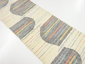 アンティーク　手織り紬変わり横段模様織り出し名古屋帯